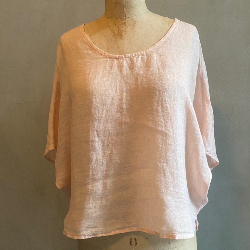 Sigrid Olsen Pale Pink Linen Batwing Sleeve Top, Size Large